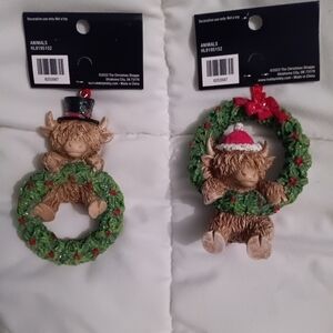 NWT HOBBY LOBBY HIGHLAND COW CHRISTMAS ORNAMENTS. SET OF 2
